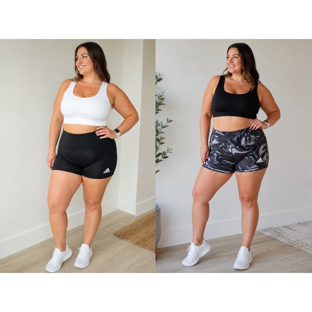 Adidas Workout Shorts Bundle 2 Pack Womens 2XL 4 Inch Black Camo Sporty Stretchy